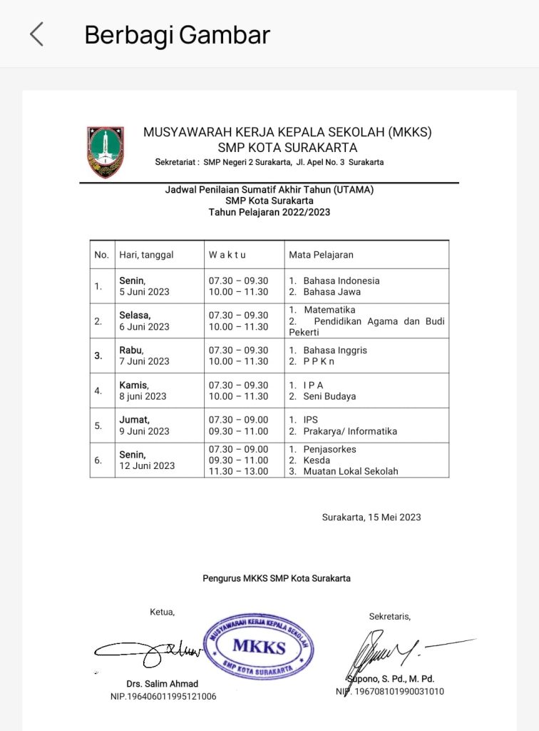 jadwal penilaian sumatif akhir tahun